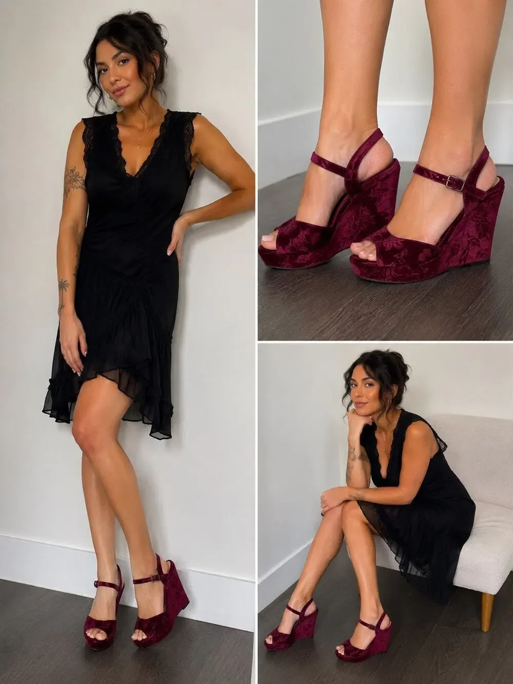 Vtg Y2K Rampage Crissy 6 Merlot Floral Velvet Platform Wedge Ankle Strap Sandals
